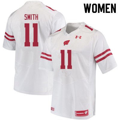 Women's Wisconsin Badgers NCAA #11 Alexander Smith White Authentic Under Armour Stitched College Football Jersey OQ31P33OR